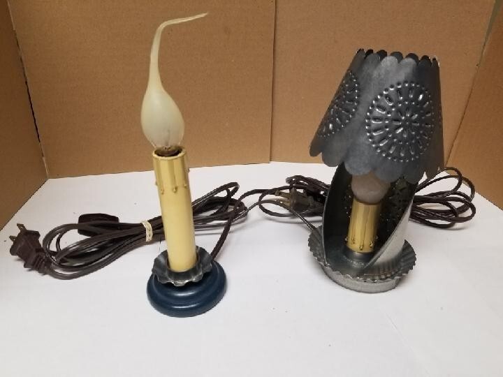 Tin Candle Lamp Pair