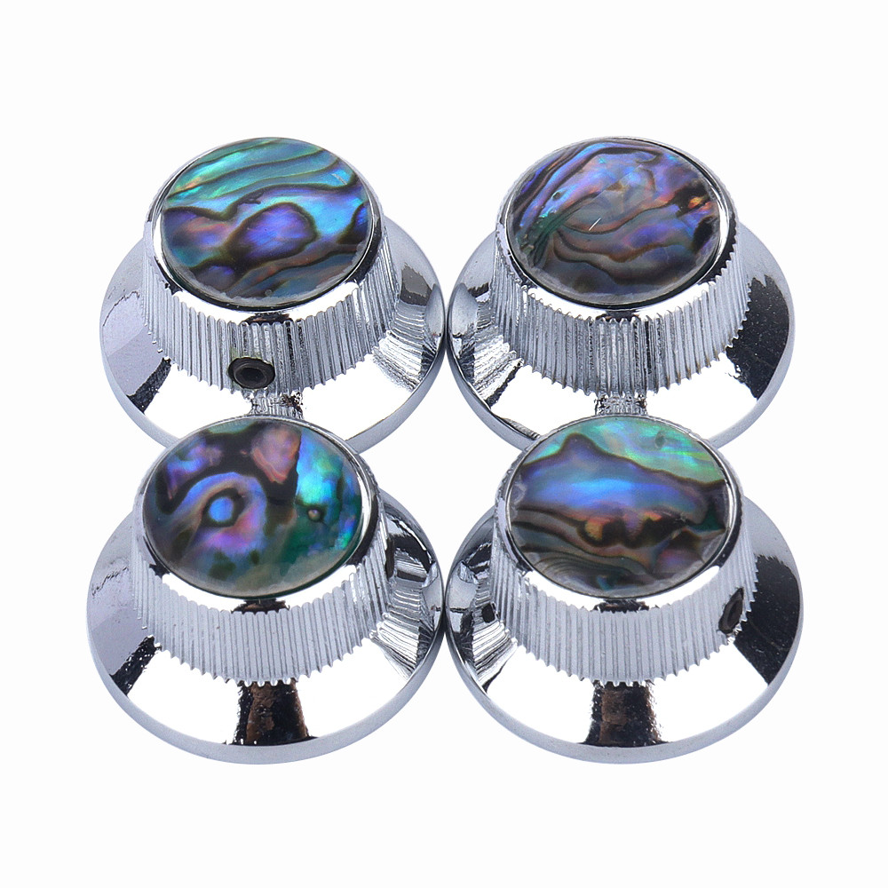 4Pcs Abalone Top Hat Knobs Metal Bell Knobs for Guitar Bass Parts Chrome