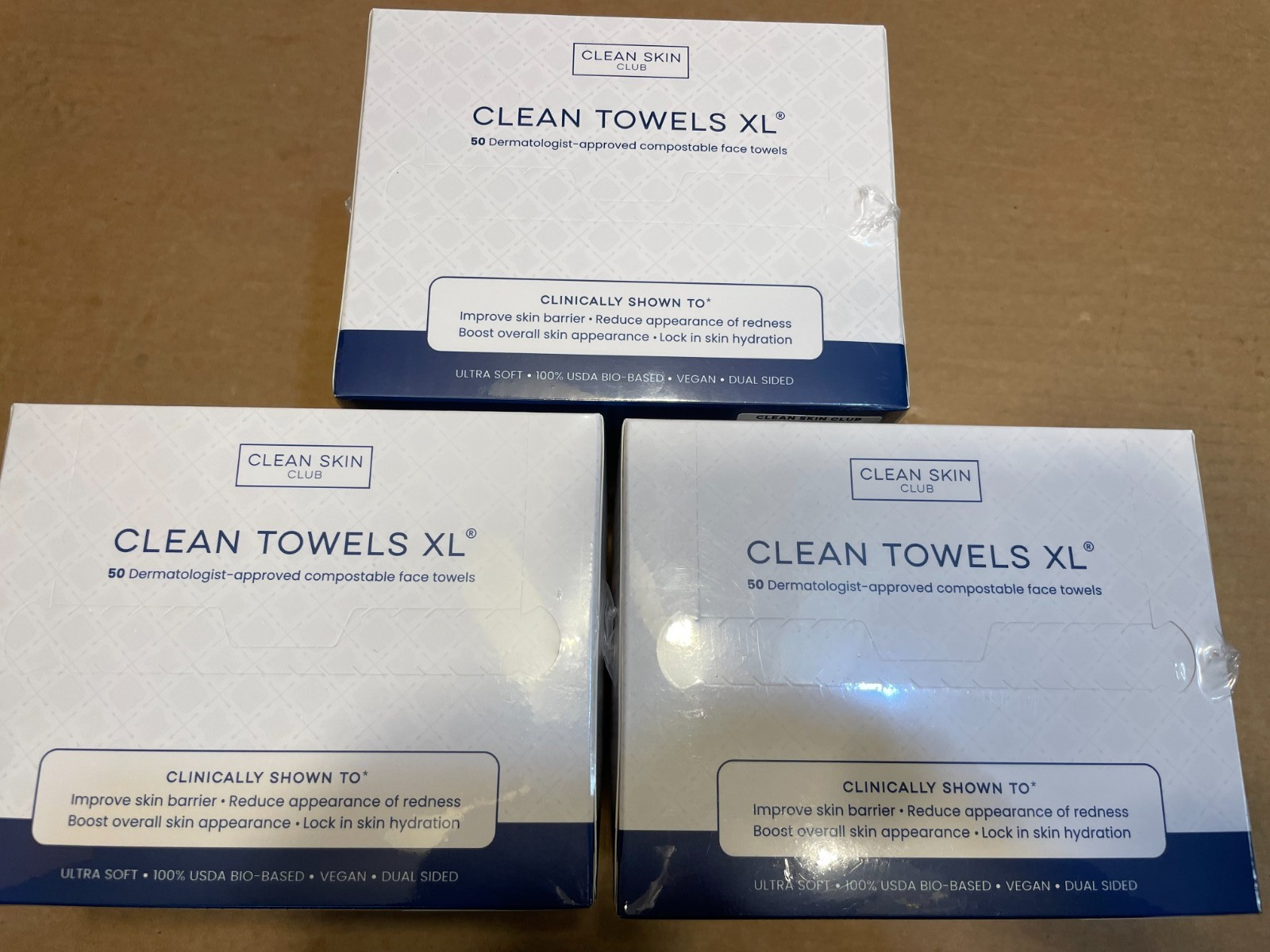 3pk Clean Skin Club Clean Towels XL 100% USDA Biobased Dermatologist (3x50=150)