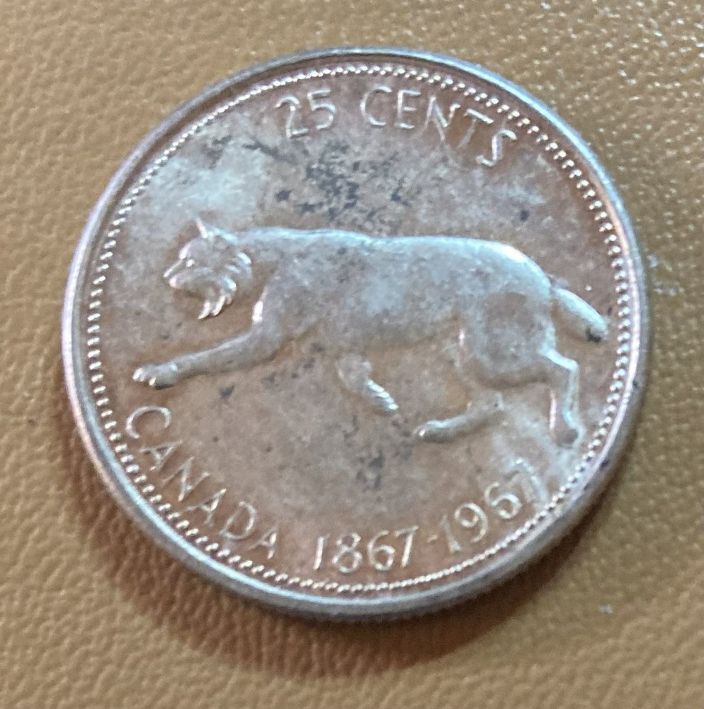 1967 Canada Centennial Quarter Lynx - 80% Silver
