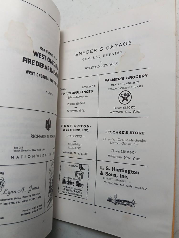 1973 Otsego County NY Vol. Fire Dept Convention Program Firefighting Hartwick