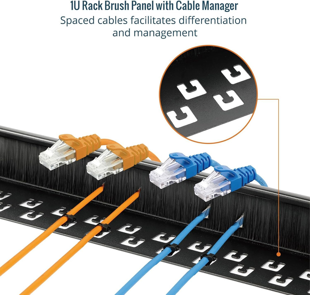 1U Brush Panel 2-Pack for Cable Management in 19" Server Racks, Black