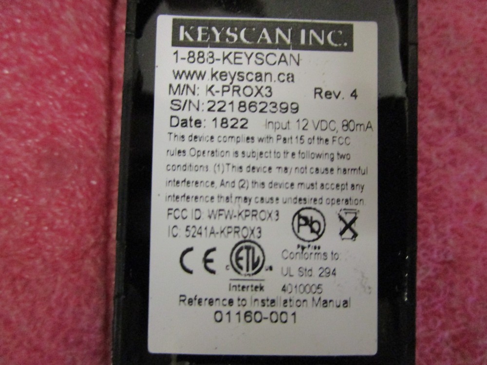 Keyscan K-PROX3 125KHZ READER ACCESS CONTROL KPROX3 Black - Used