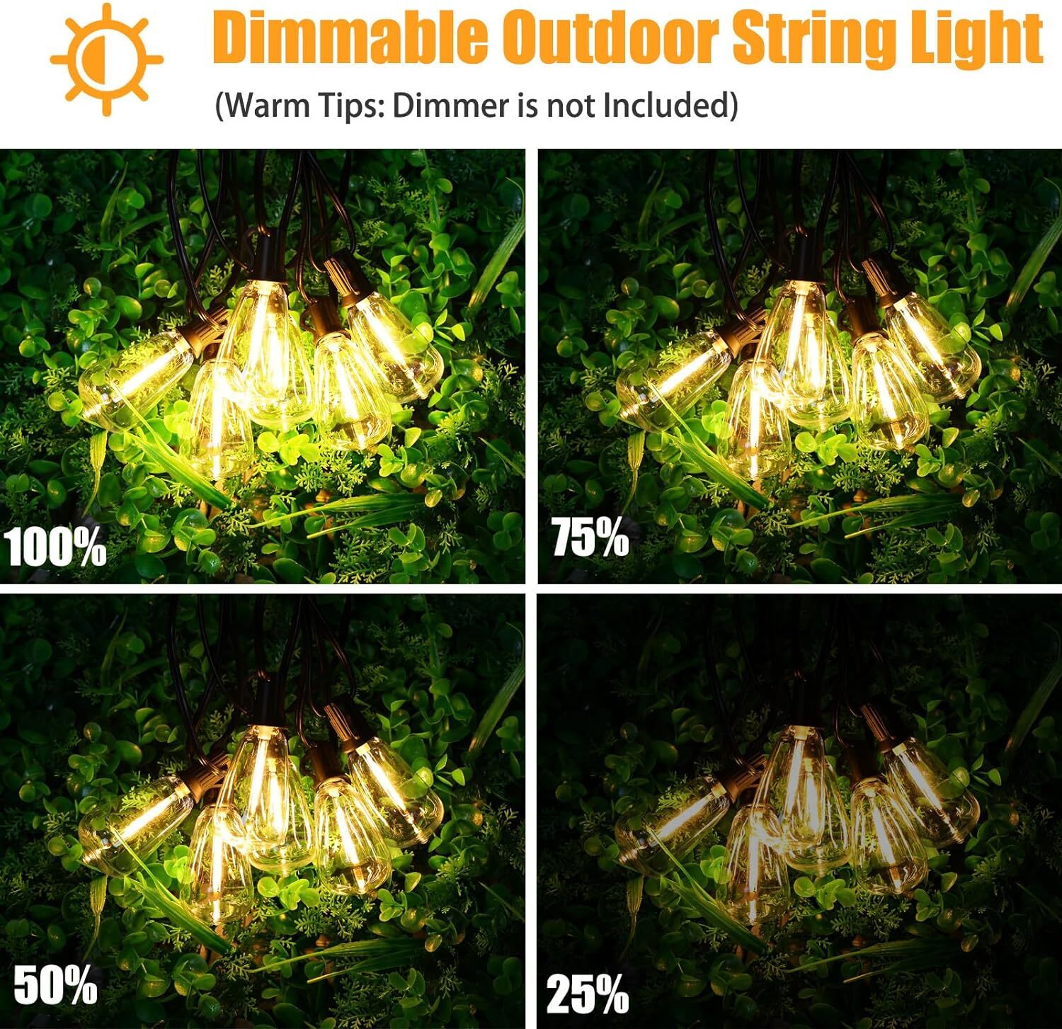 Outdoor String Lights, IP65 Waterproof Led Lights,Hanging for Backyard Garden