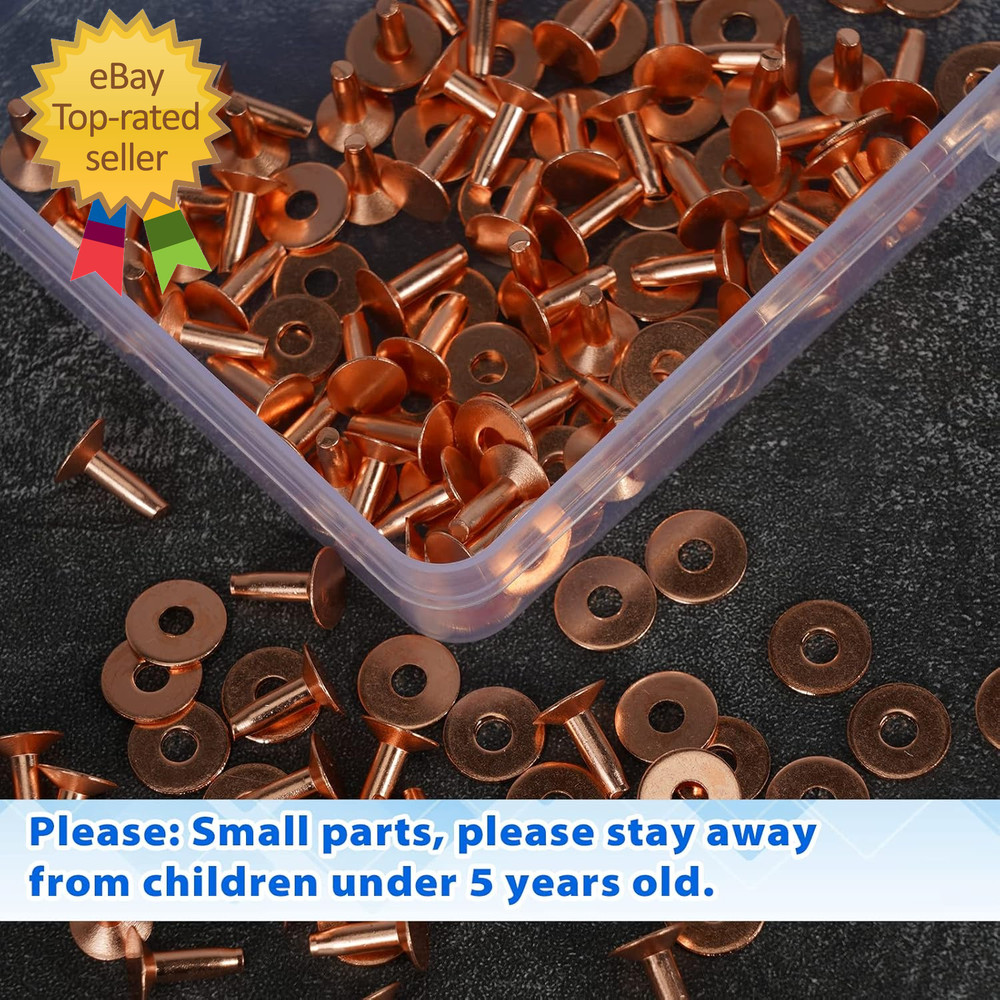 154Pcs Copper Rivets for Leather #12 Smooth Leather Rivets without Pattern