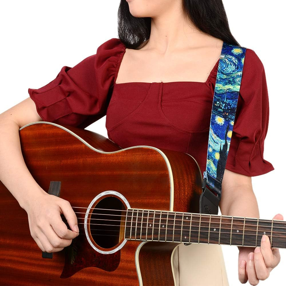 Van Gogh Starry Night Guitar Strap Includes Strap Button & 2 Strap Locks, Adjust