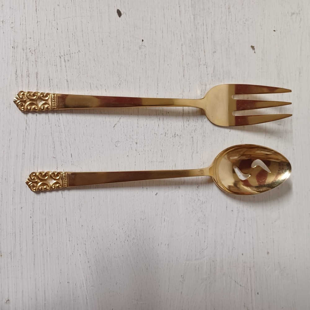 Vtg WM Dalton Marquesa Scroll Gold Plated Serving Fork Spoon