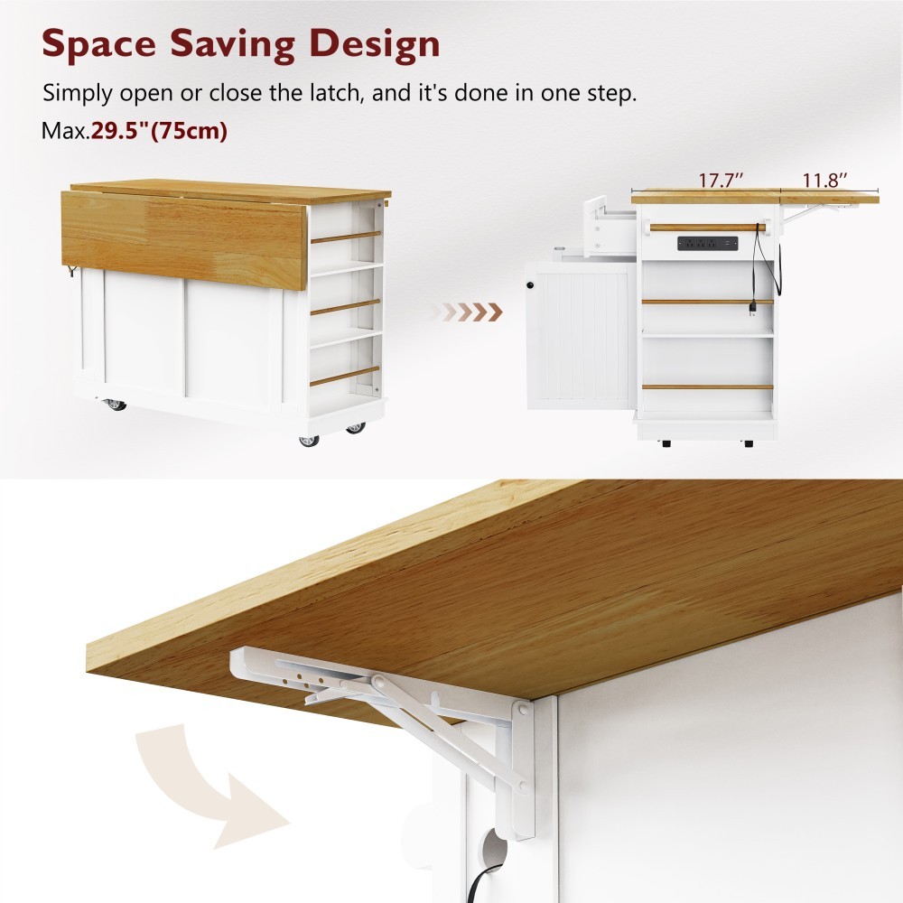 Kitchen Island with Drop Leaf 5 Open Side Racks