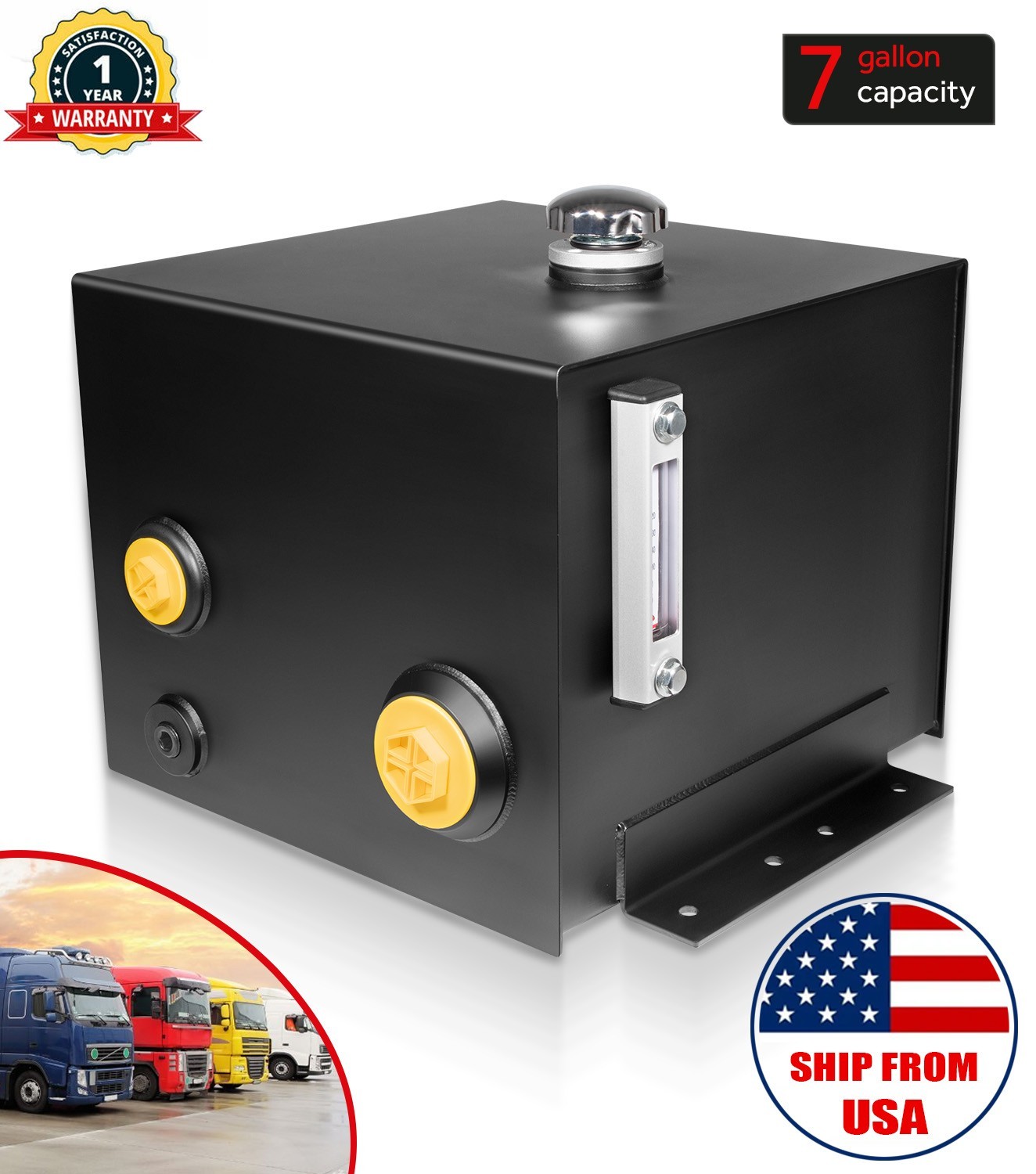7-Gallon Hydraulic Fluid Reservoir Tank w/Temp Gauge, Sight-Gauge & Breather