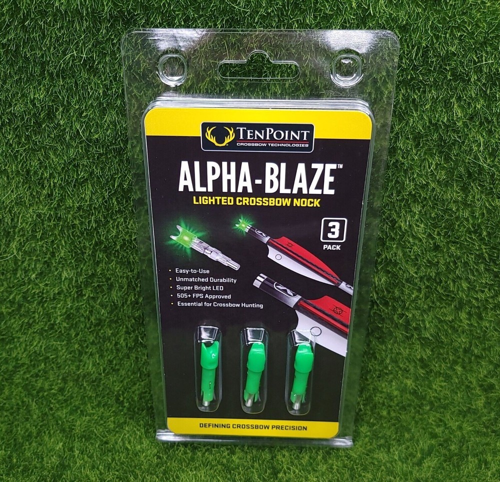 TenPoint Alpha Blaze Lighted Nocks Bowstring Activated, Green 3-Pack - HEA-379.3