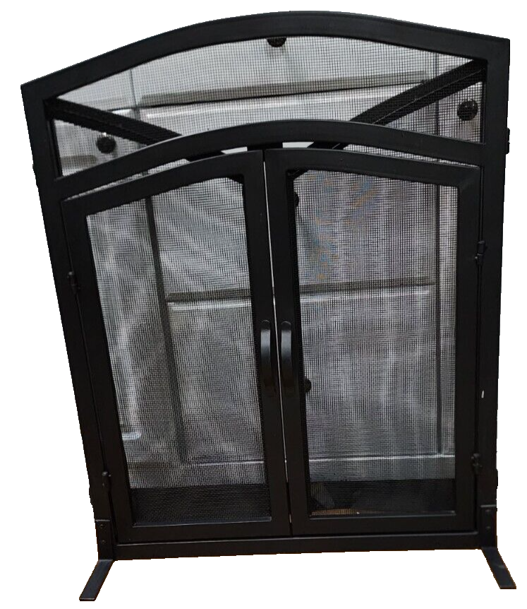Freestanding Arched Fireplace Screen With Double Latching Doors