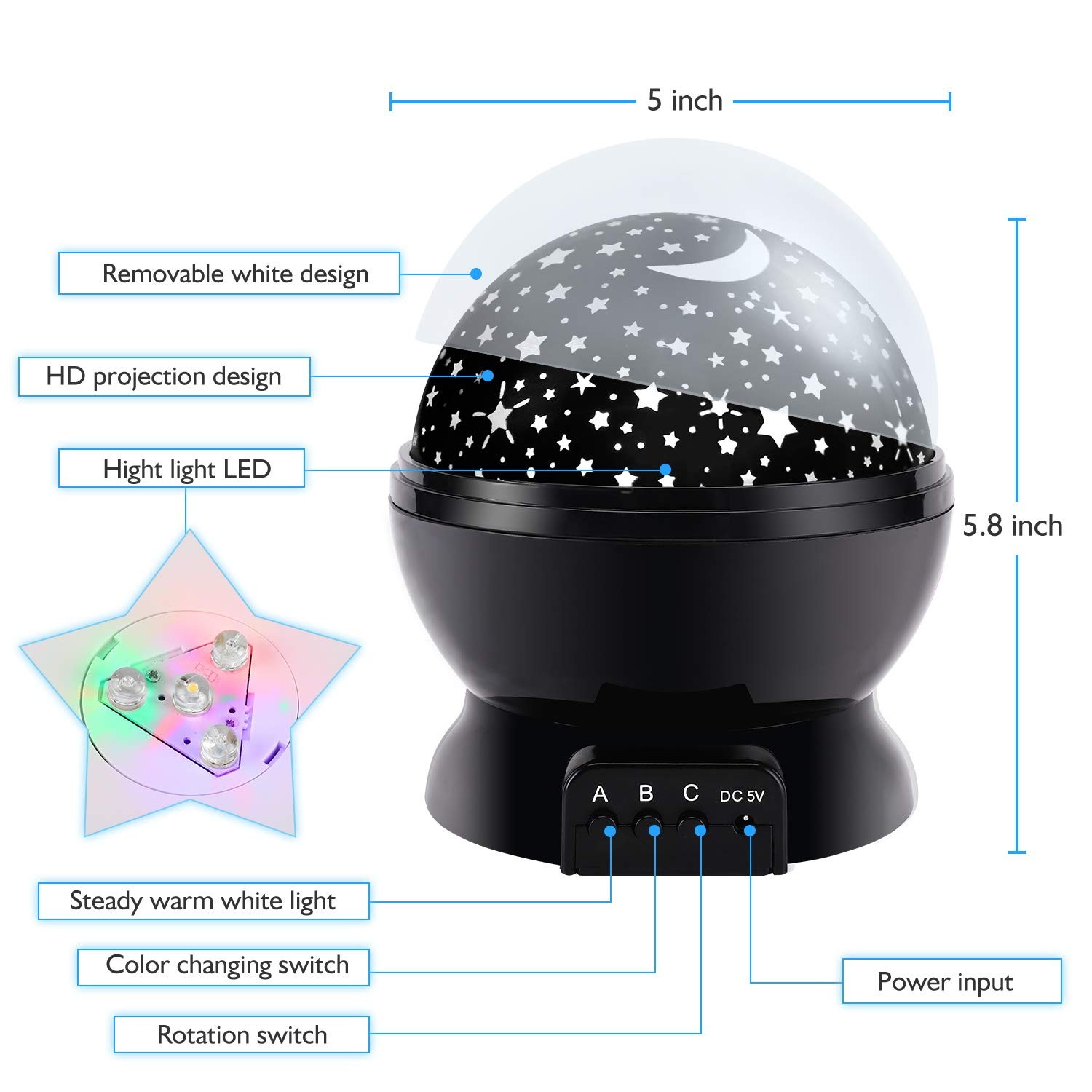 LED Starry Night Sky Projector Lamp Kids Gift Moon Star Light Rotating Cosmos