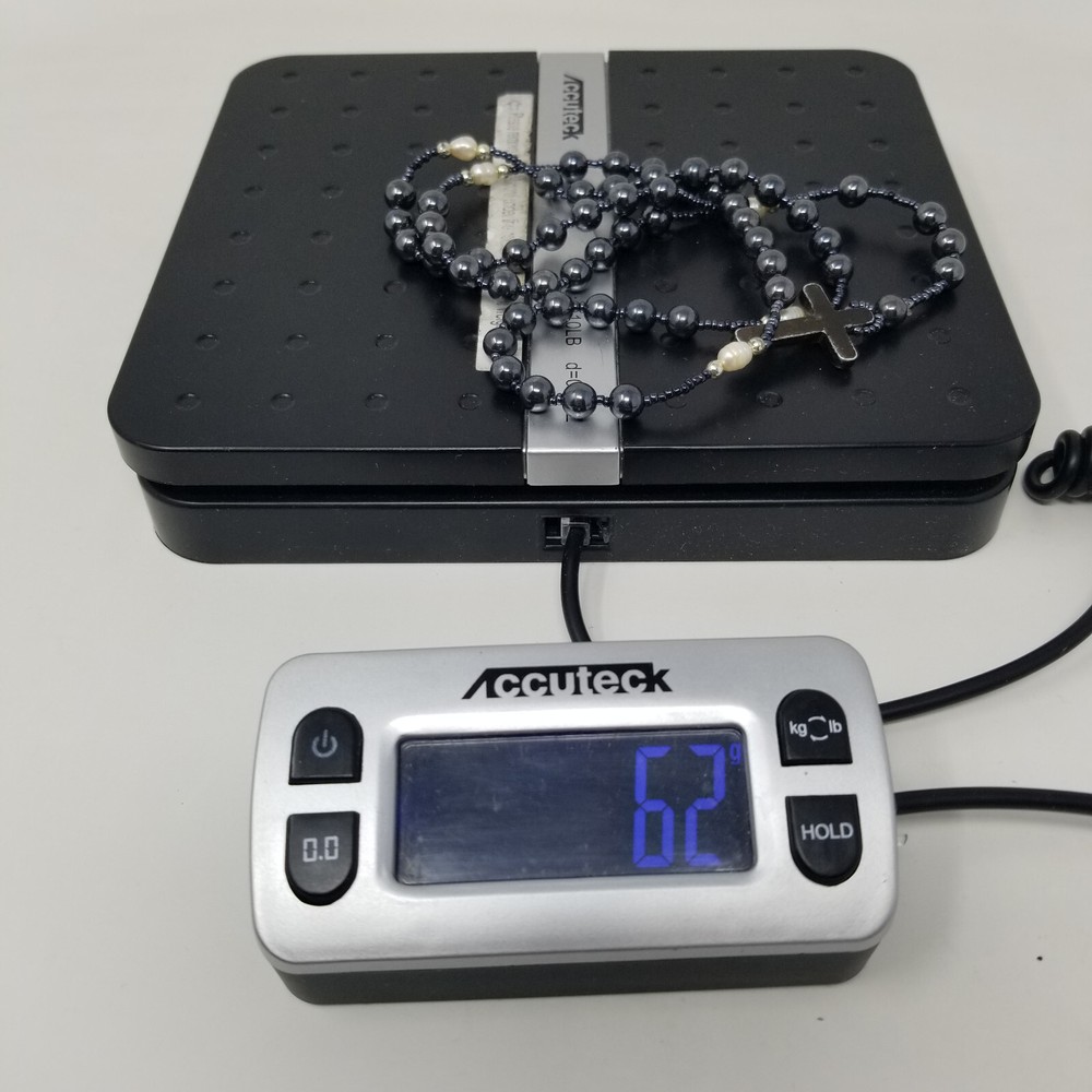 Vintage Black Hematite Bead Rosary