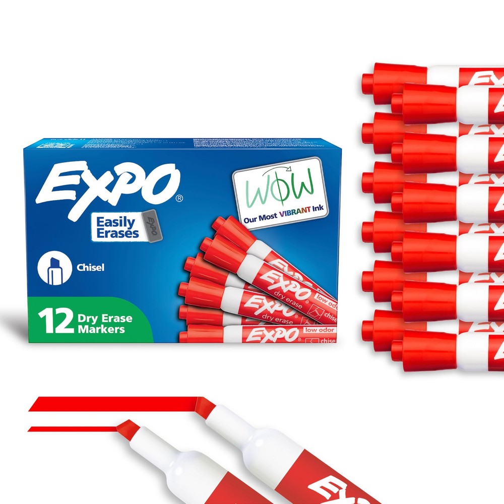 Low Odor Dry Erase Markers Chisel Tip Red 12 Count