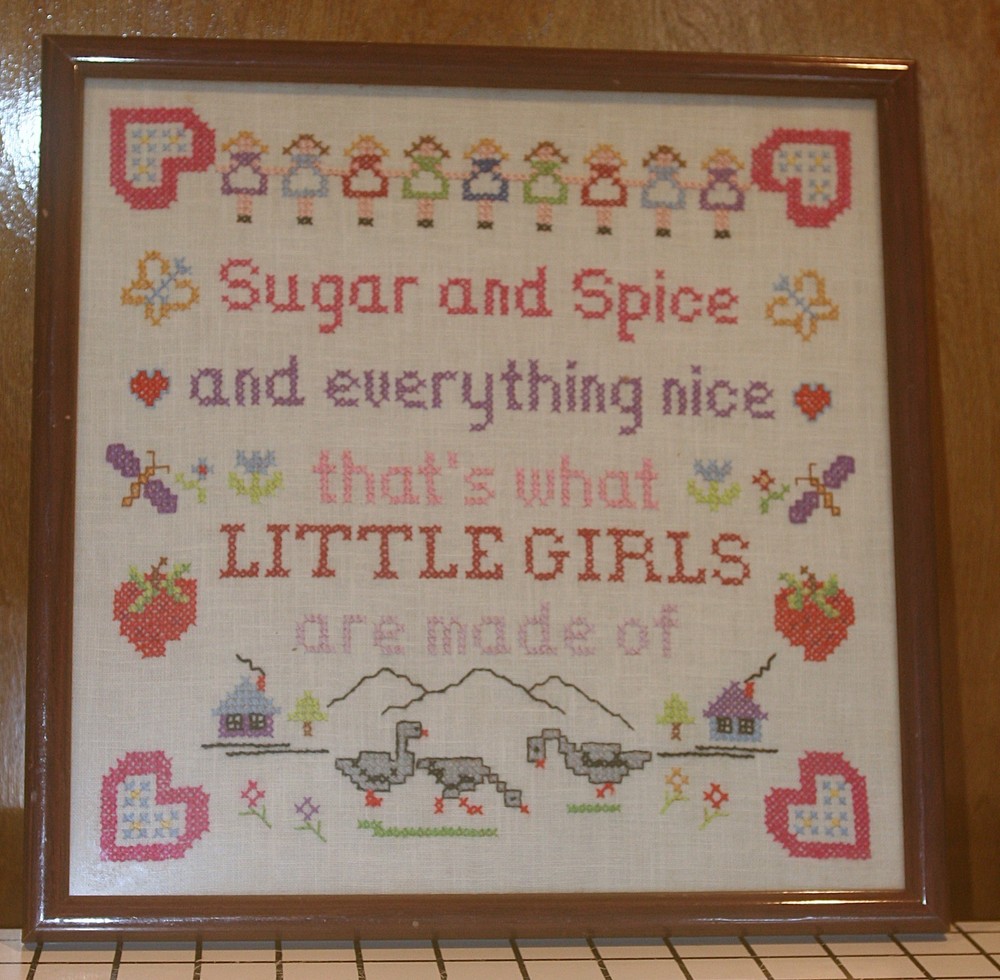 VTG Sugar & Spice Needlepoint Complete & Framed 12" x 12"