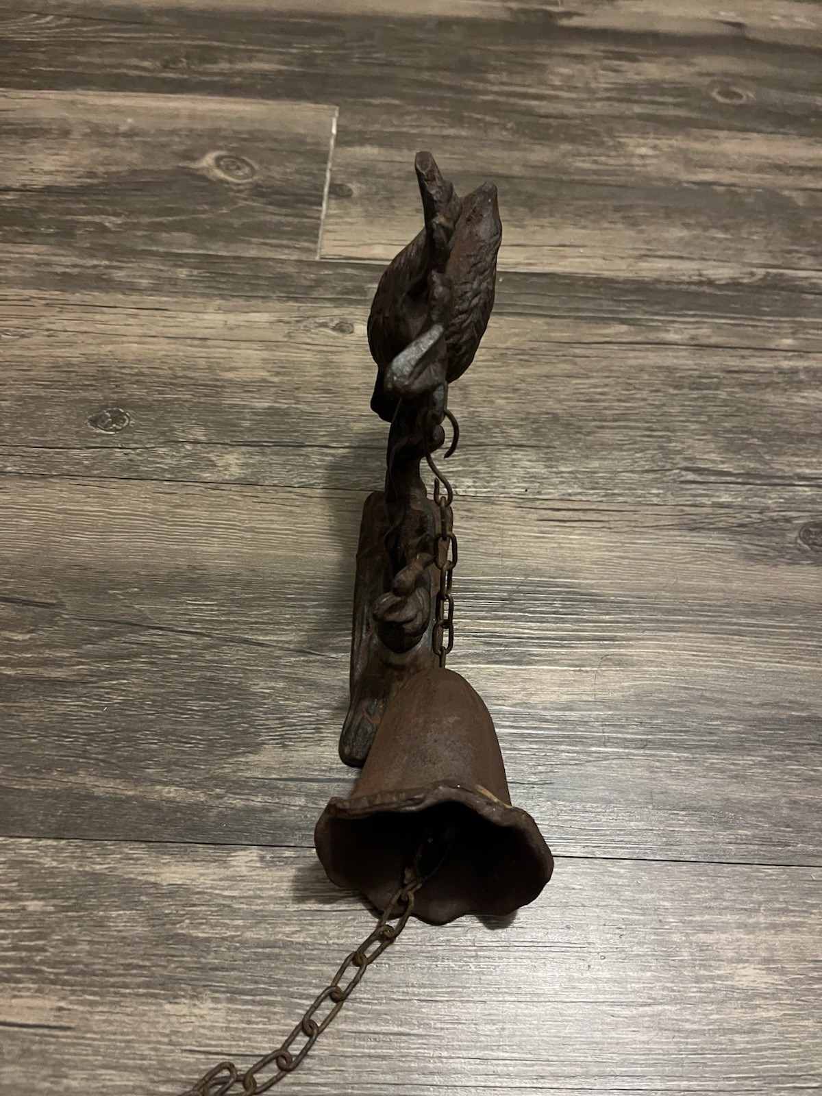 Vintage Cast Iron Bell W/Bird Hanging Wall Outdoor