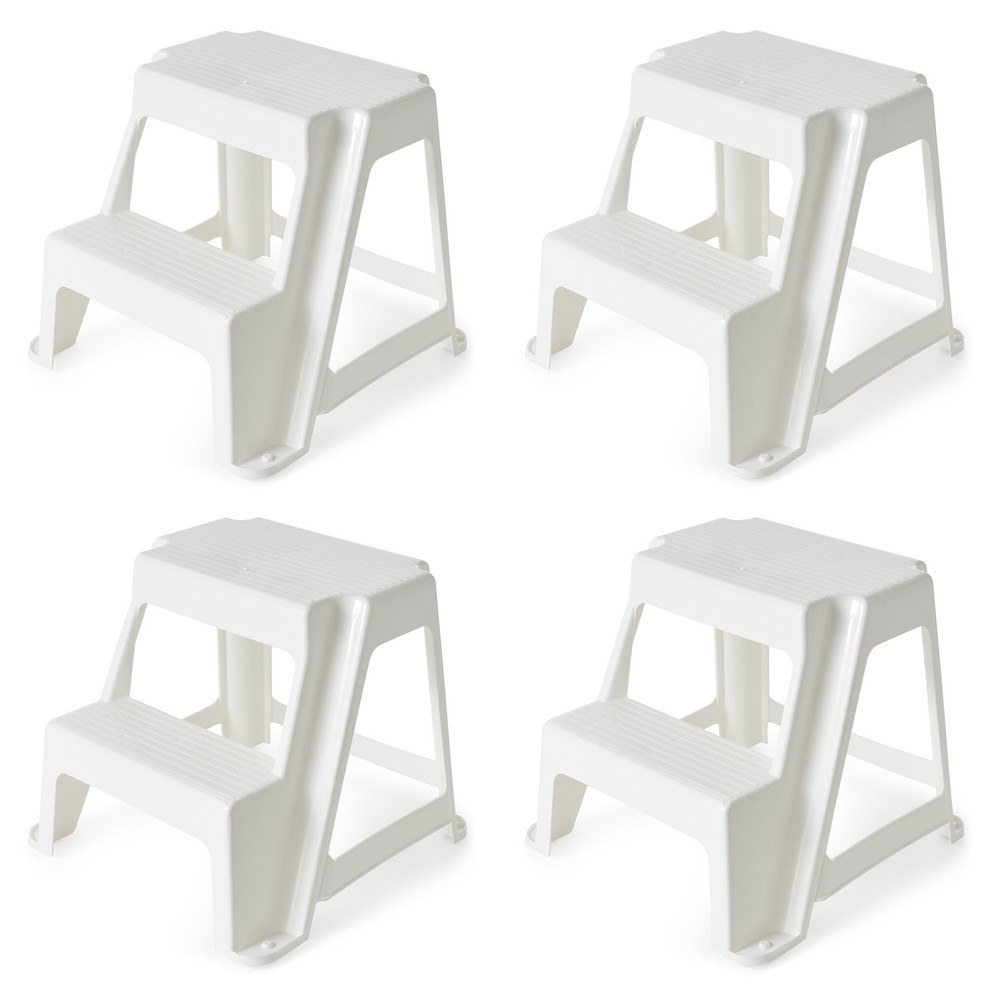 Gracious Living 16-Inch Plastic Two Step Home & Kitchen Stool, White (4 Pack)