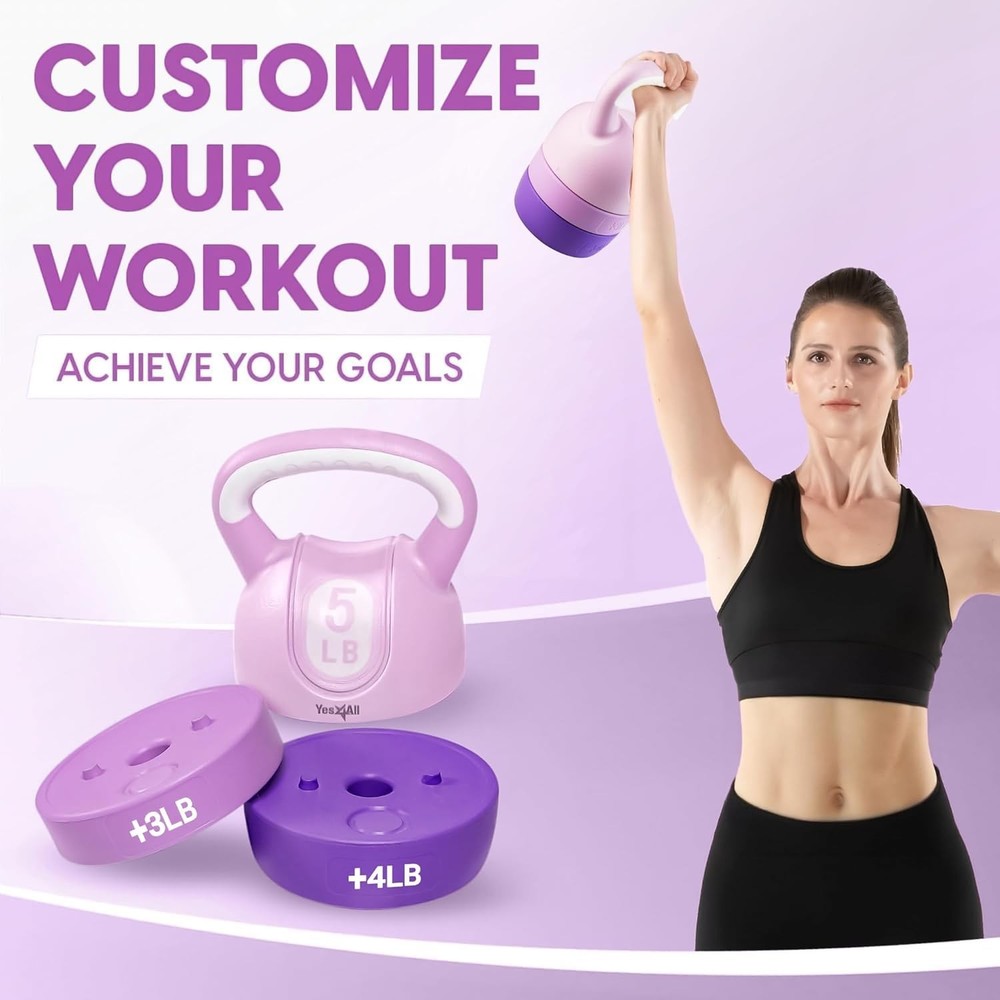 Adjustable Kettlebell Set 5-12 lbs for Versatile Strength Training - Purple