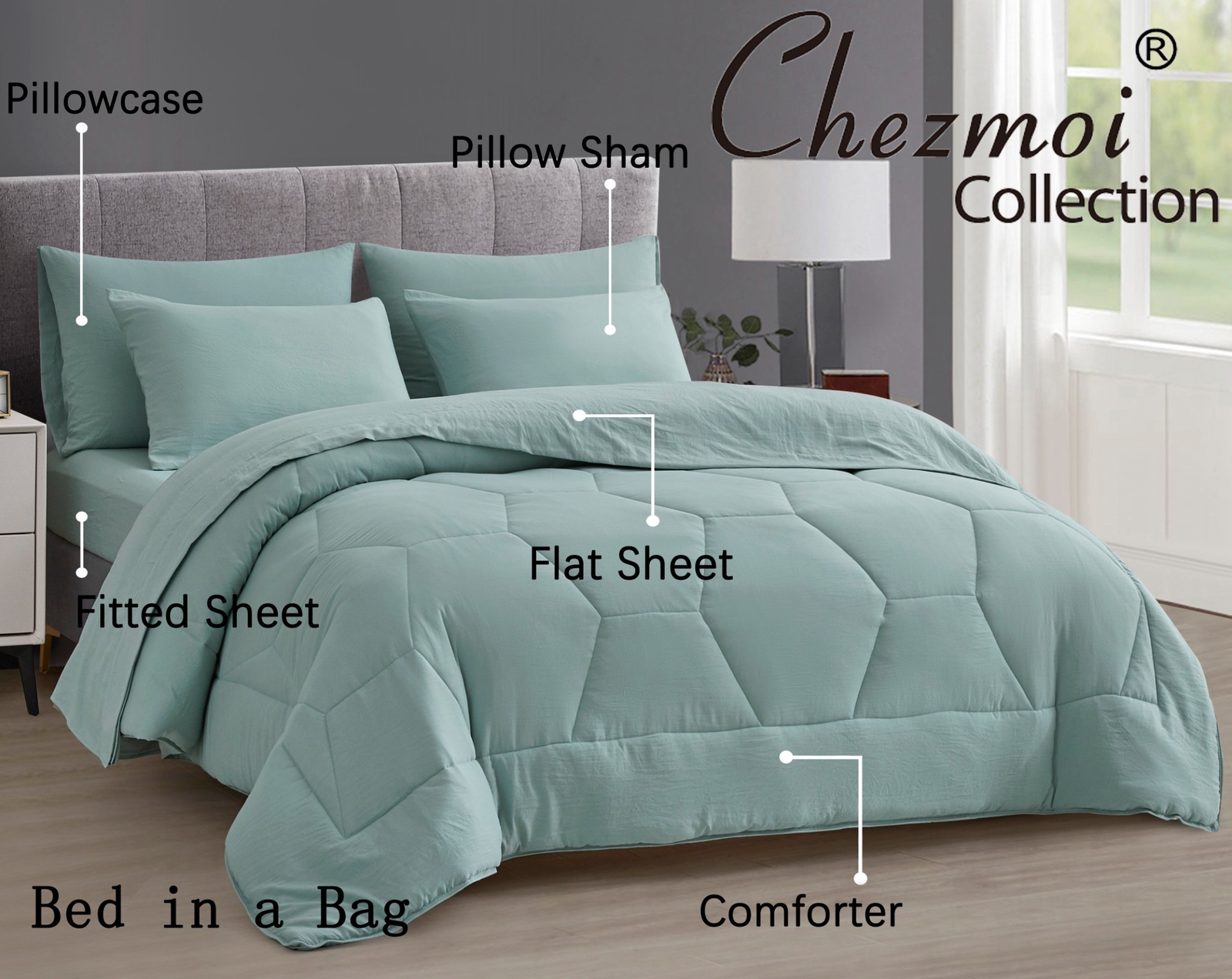 Chezmoi Collection Piper Bed in a Bag Honeycomb Quilted Comforter Set and Sheets