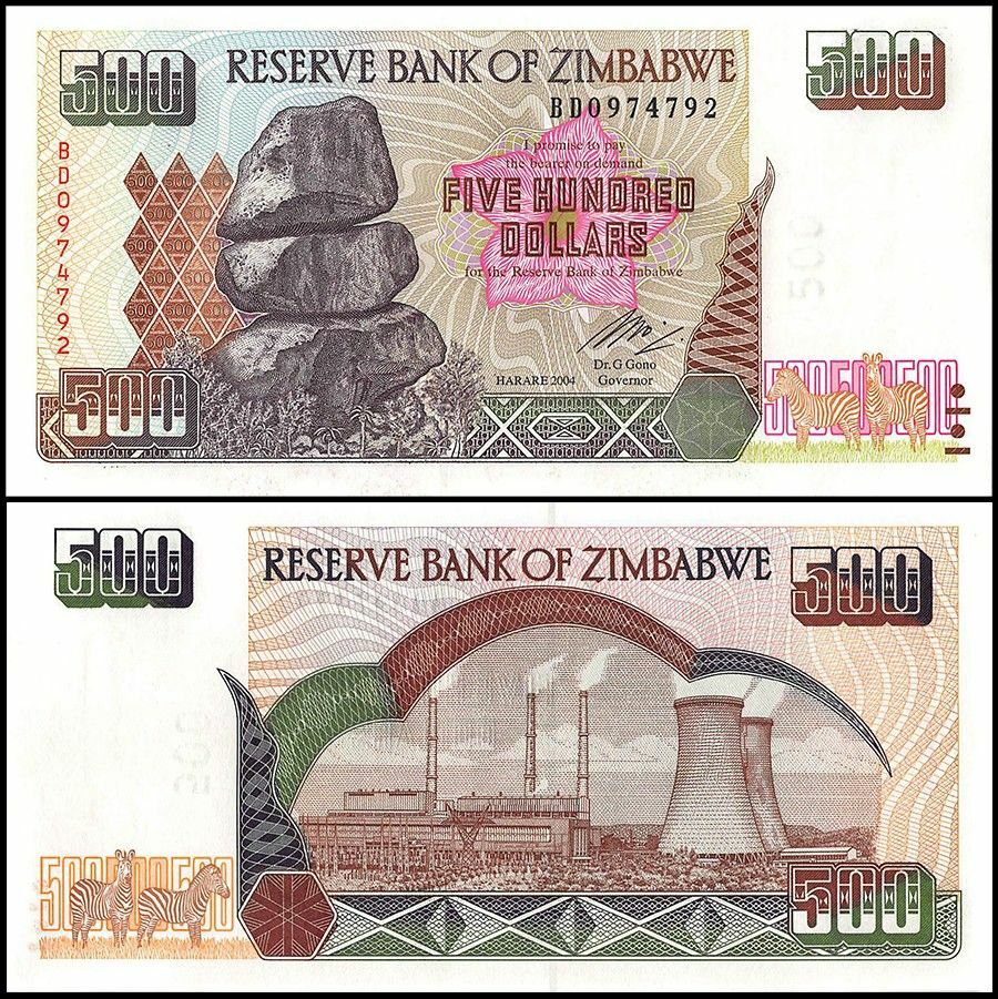 Zimbabwe 500 Dollars, 2004, P-11b, UNC X 100 PCS Bundle Pack