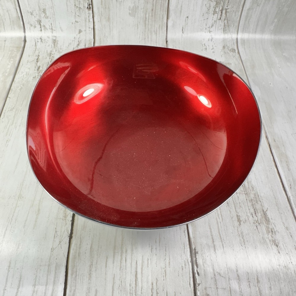 VTG Mid Century Modern DANISH Silverplate Bowl RED Enamel Interior Marked