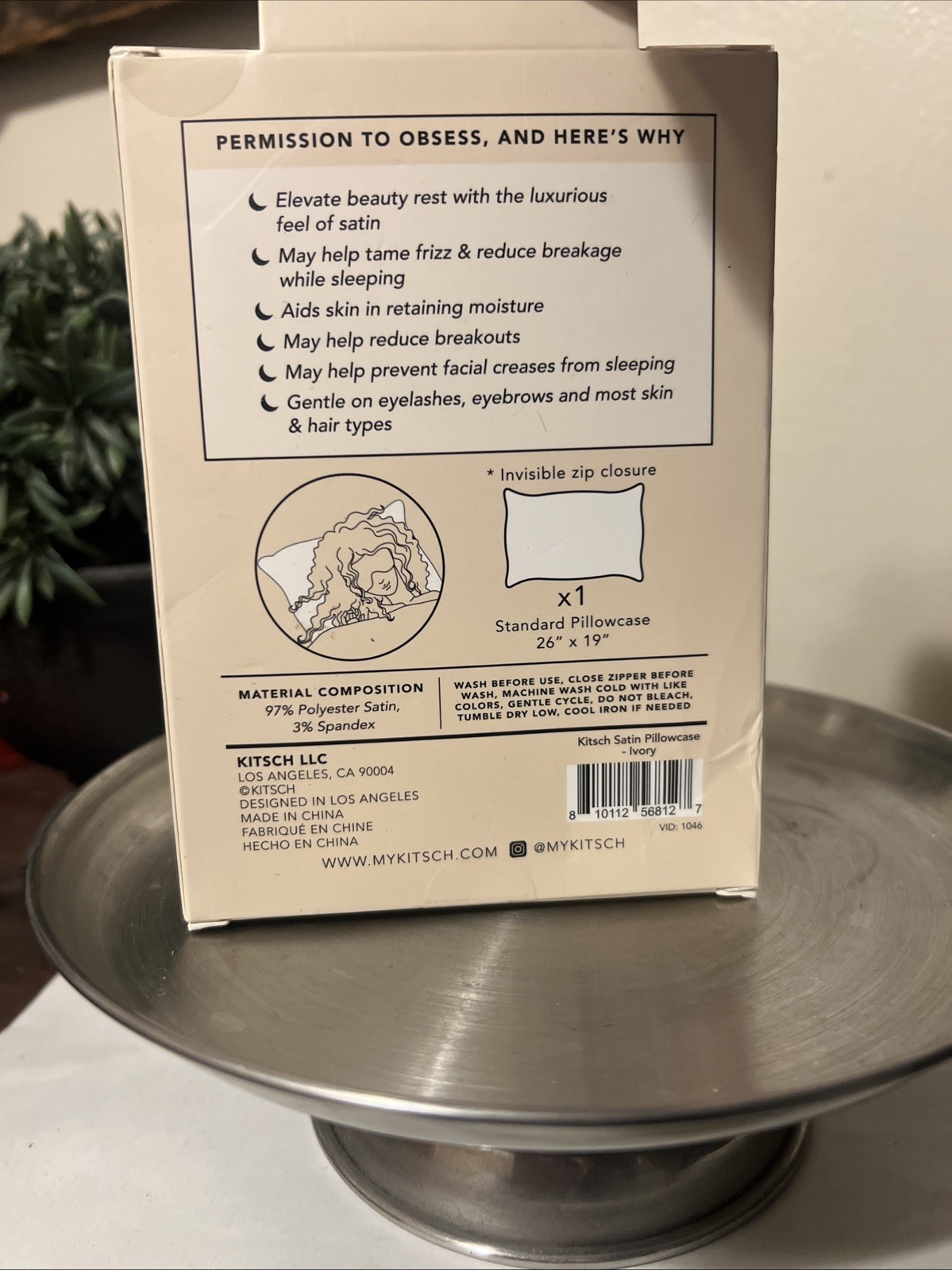 Kit•sch The Satin Pillowcase Ivory Standard Size 26”x19” Kitsch