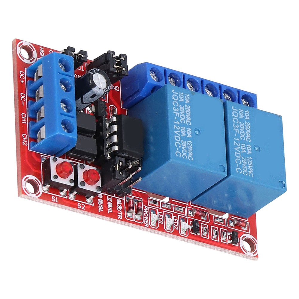 Relay Module 2 Channel Button Self-Locking Interlock High Low Level Trigger