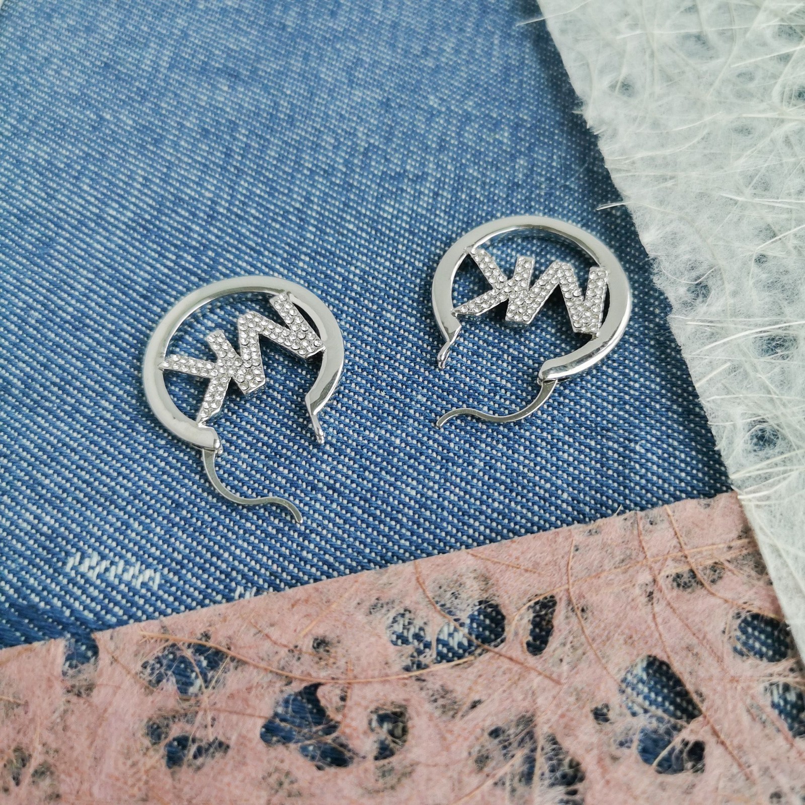 Michael Kors Pave Hollow Logo Hoop Earrings NEW