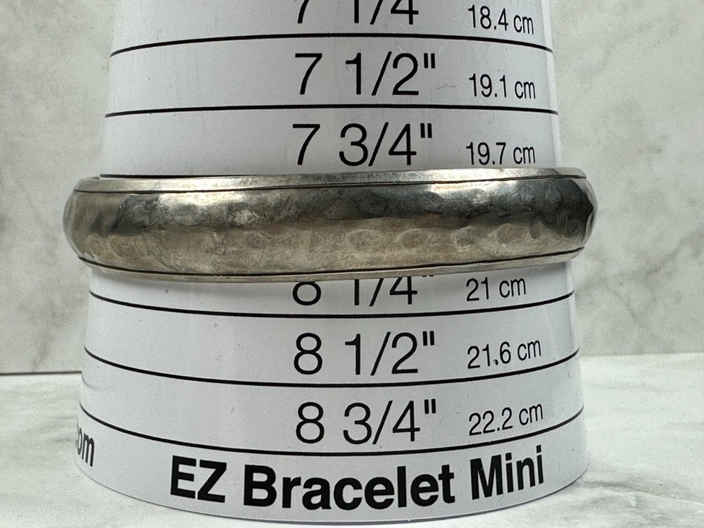 Silver Tone Bangle Bracelet with Light Hammered Texture - 8" Inside