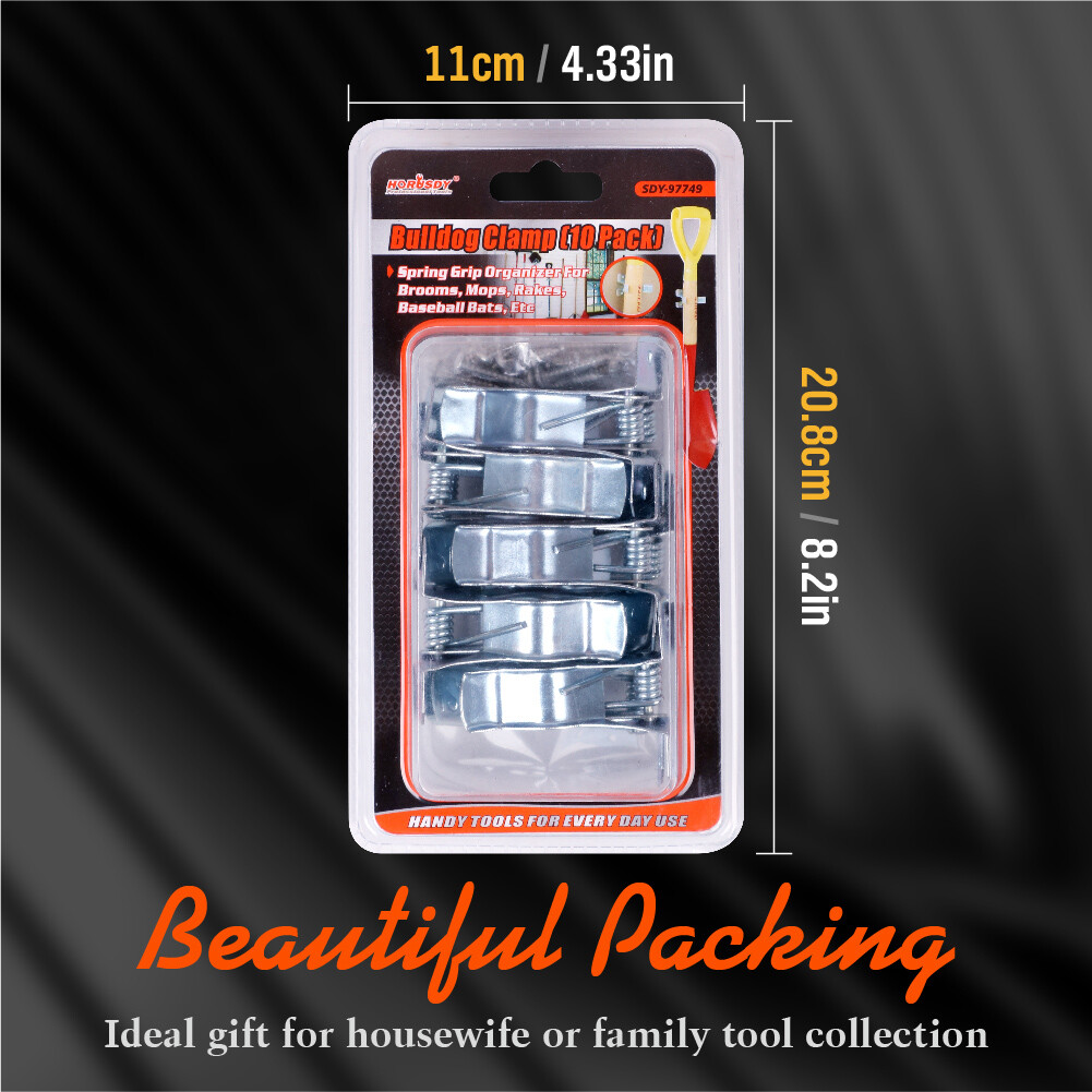 HORUSDY 10PC Spring Grip Holder Mop Broom Shovel Rake Wall Mount Tool Organizers