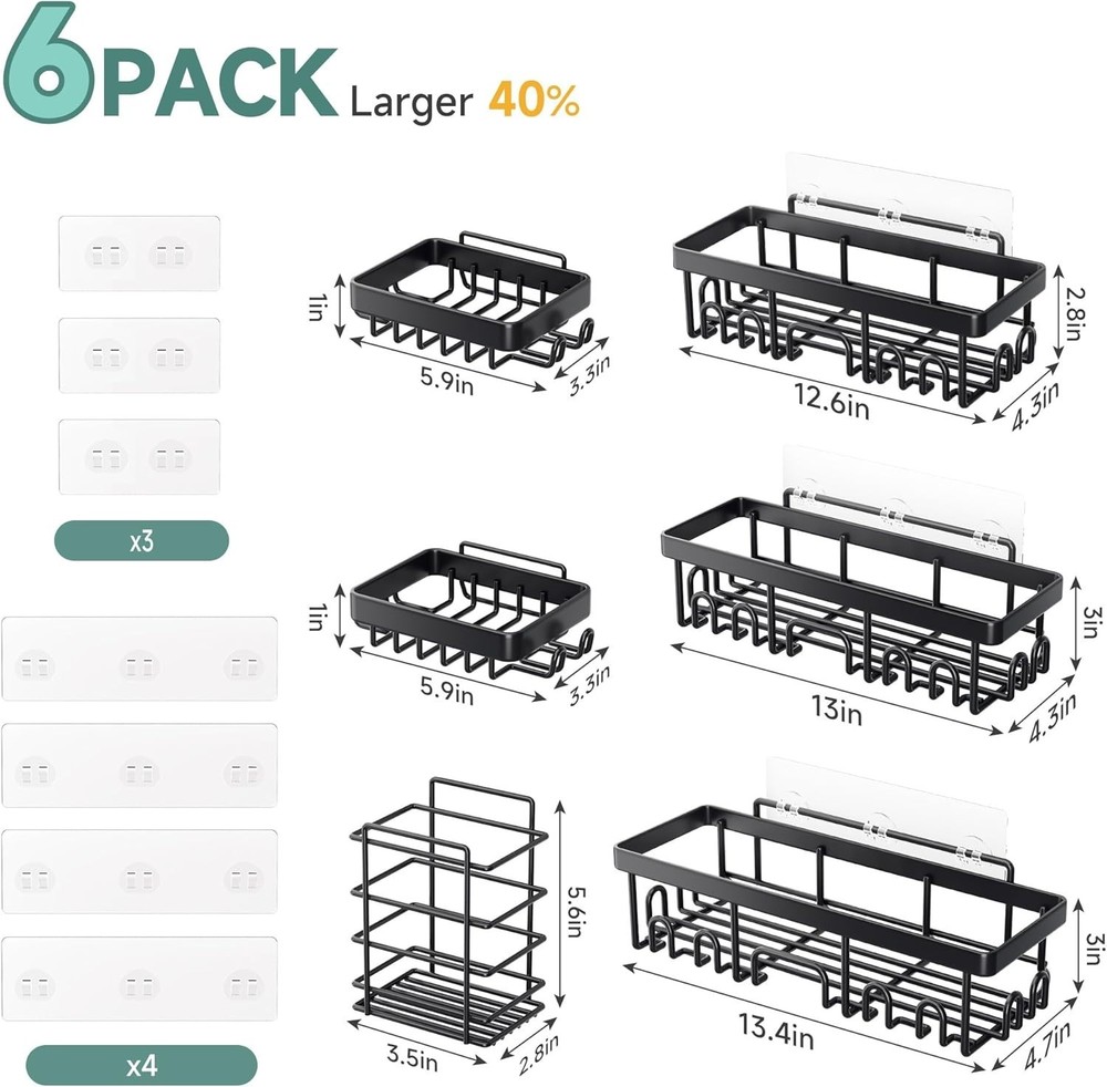 Waterproof Shower Caddy 6-Pack - Effortless Installation & Storage