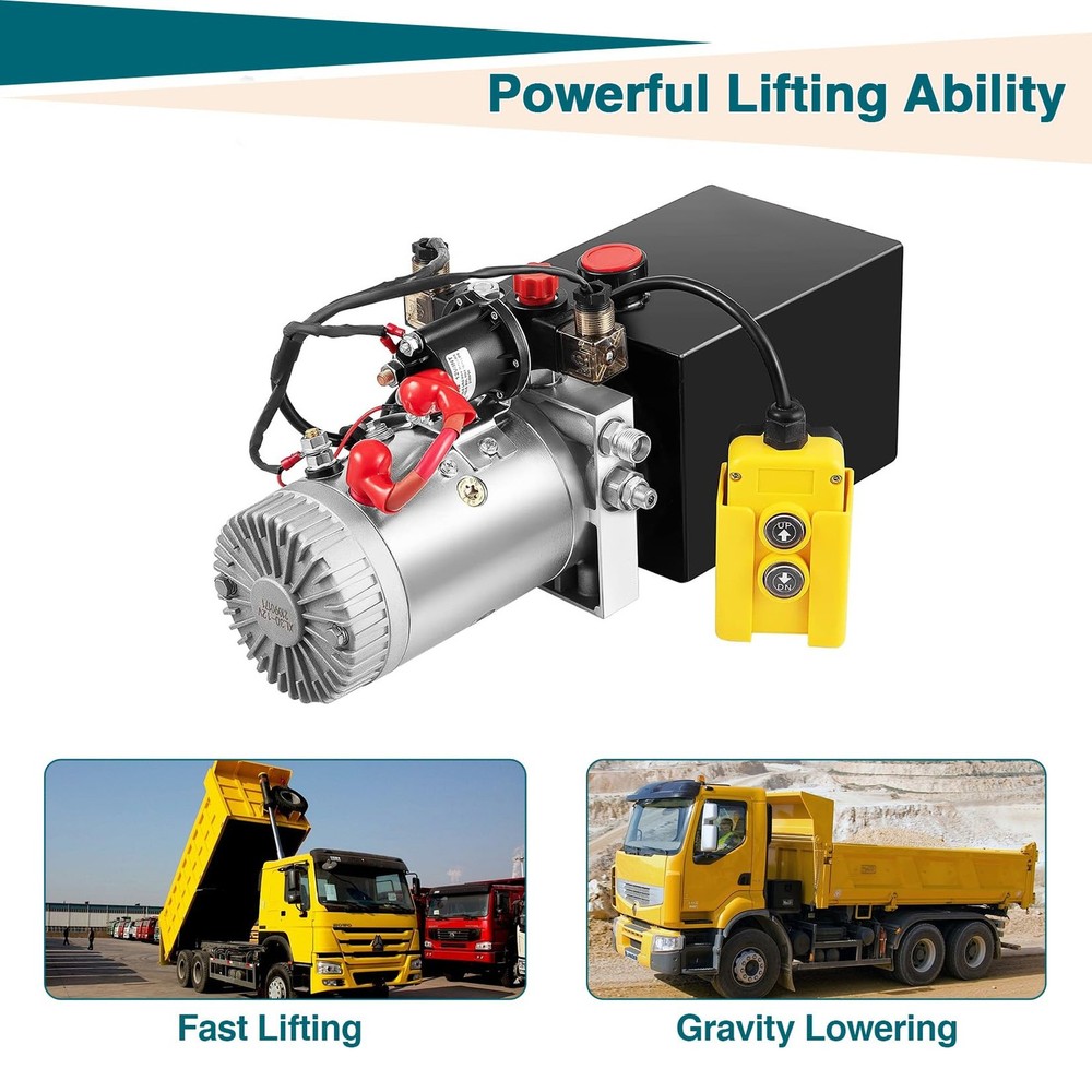 8 Quart Double Acting Hydraulic Pump Dump Trailer 12V DC Unit Pack Power Unit