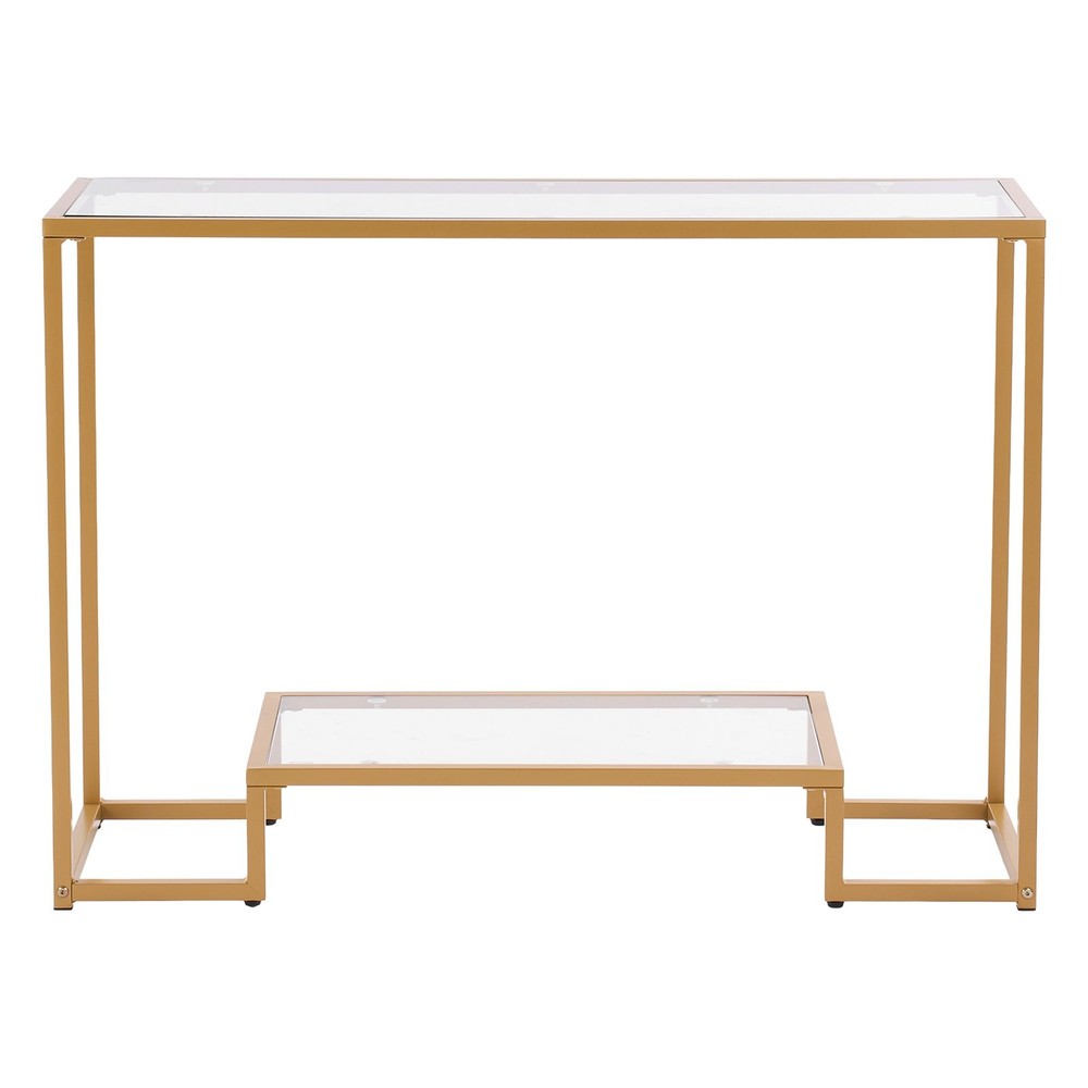 New/2-Tier Glass Console Table, Modern Rectangle Sofa Side Table with Tempered G