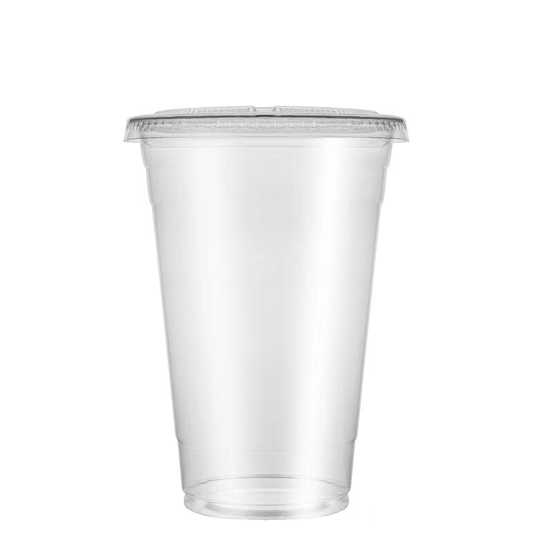 100 PACK 16 oz Disposable Clear Plastic Cups with Flat Lids Cold Coffee Cups