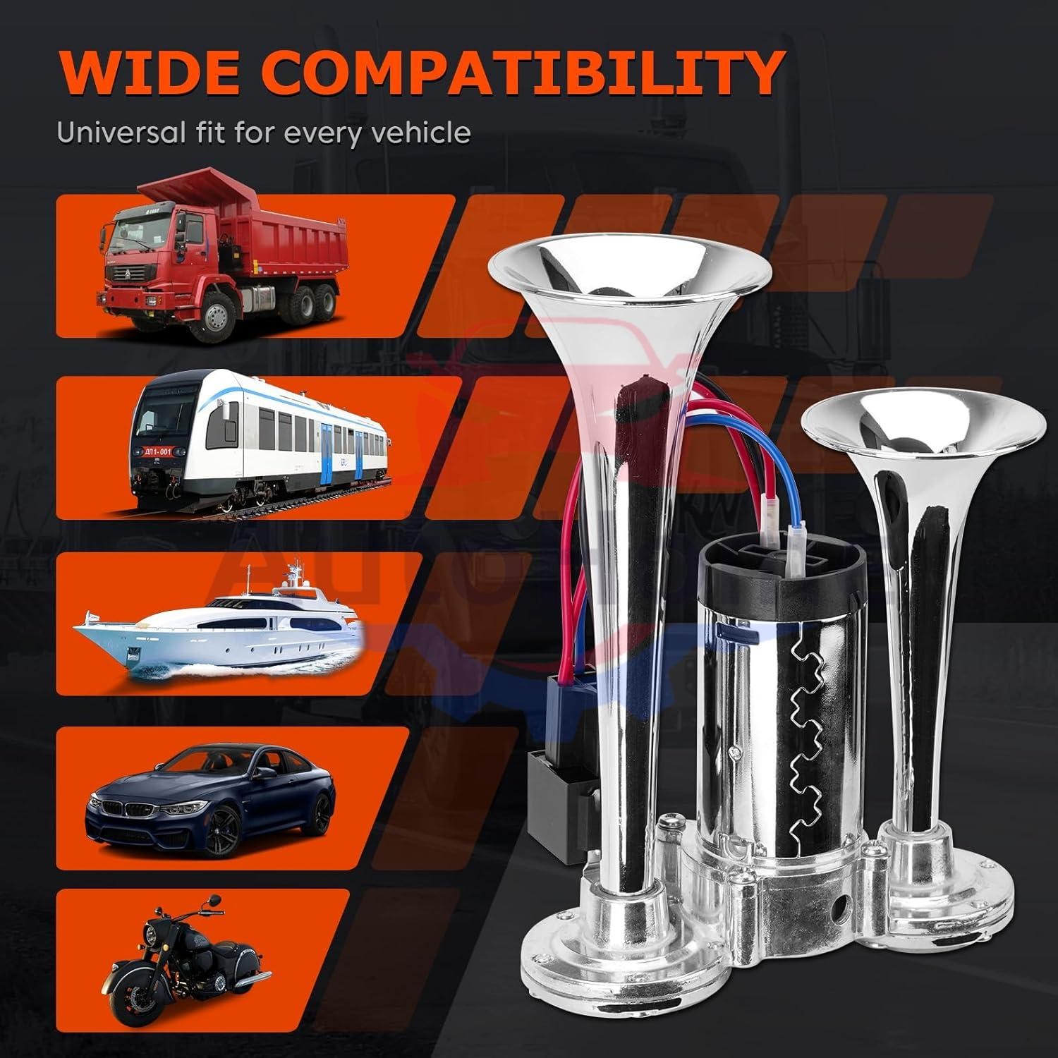 600DB Dual Trumpets Super Loud Car Electric Air Horn Truck Boat Train Speaker US