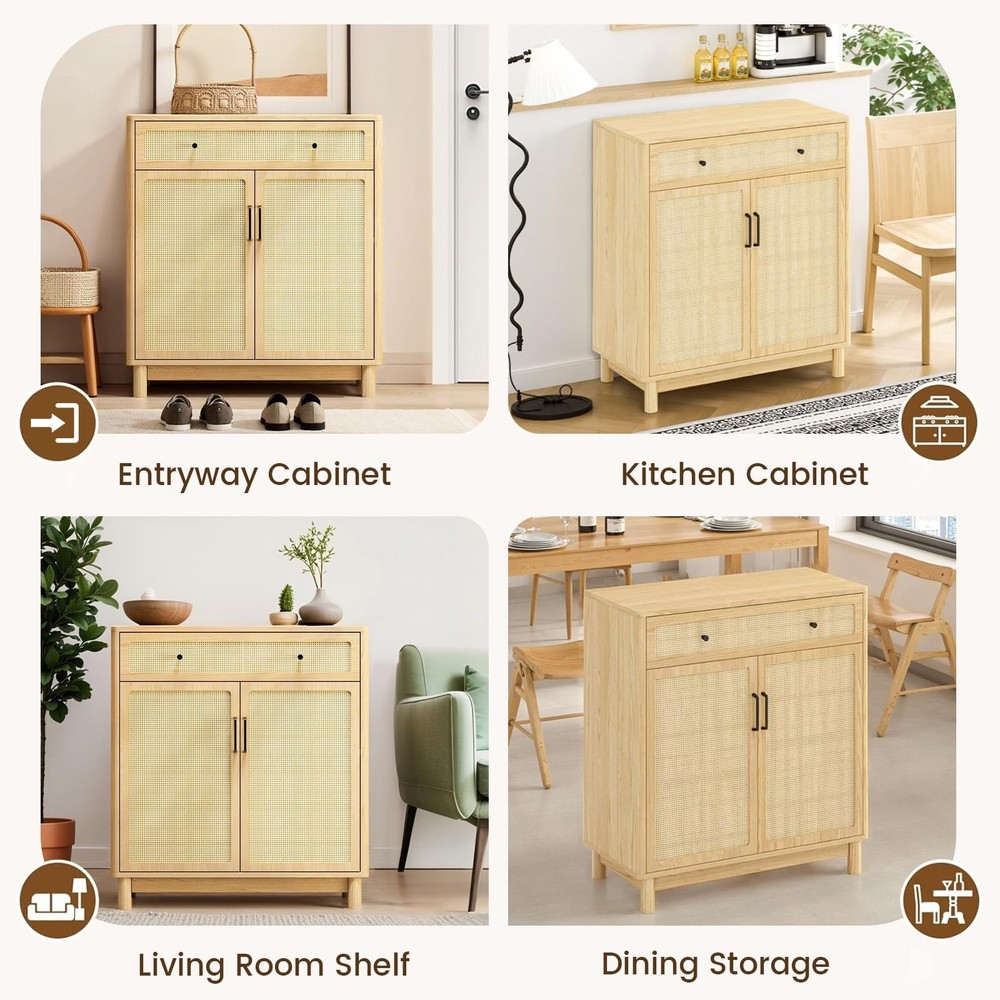 Sideboard Buffet Cabinet with Storage, Modern Wood Versatile Coffee Bar Conso...