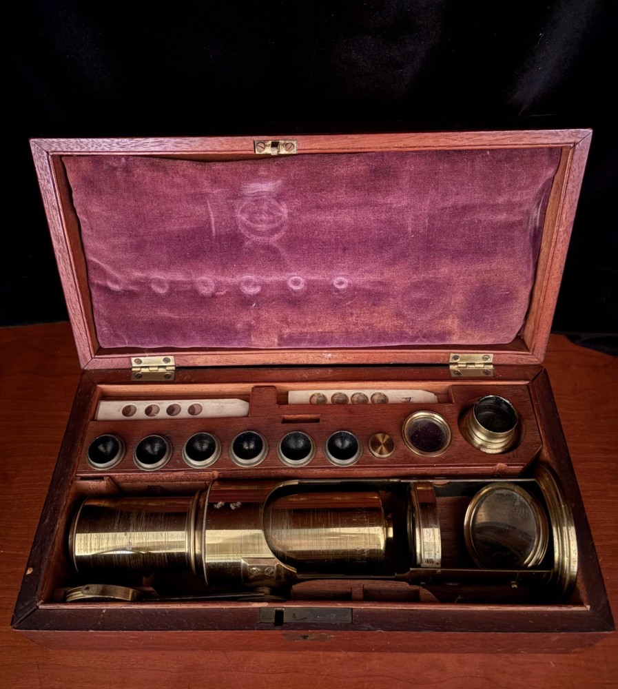 19th Century English Brass Drum Type Field Microscope
