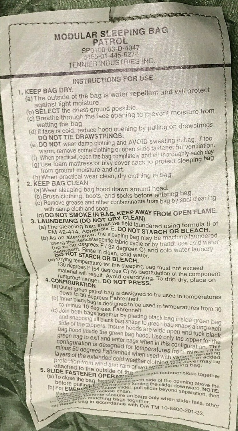 USGI MSS Modular Sleep System 4 Piece Woodland Camo "NEW"