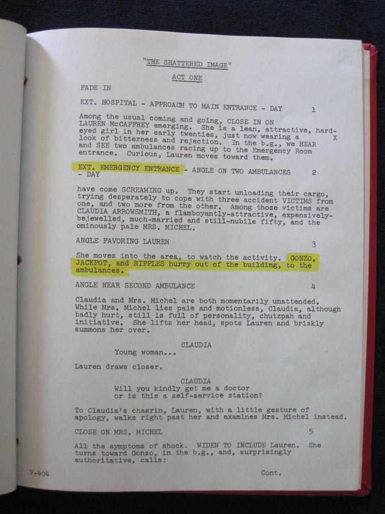 ORIGINAL TV SCRIPT 'THE SHATTERED IMAGE' TRAPPER JOHN, MD - 'RIPPLES' COPY