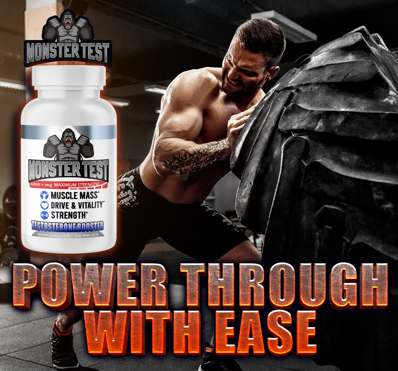 Monster Test Testosterone Booster Testosterona Supplement for Men AM and PM 2 Pk