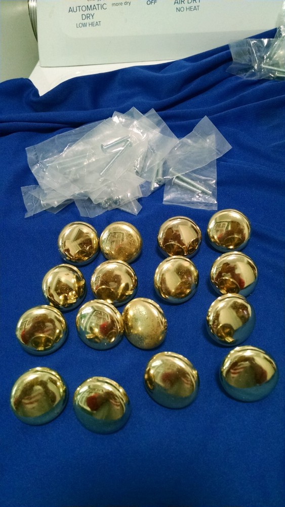 USED 16 PCS Drawer Pulls BRASS KNOBS  1 1/4" X 1" & SCREWS HARDWARE  VINTAGE HAV