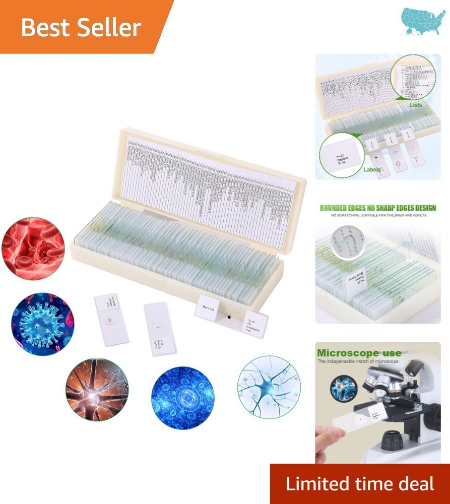 Educational 60-Slide Microscope Set with Diverse Plant & Cell Specimens