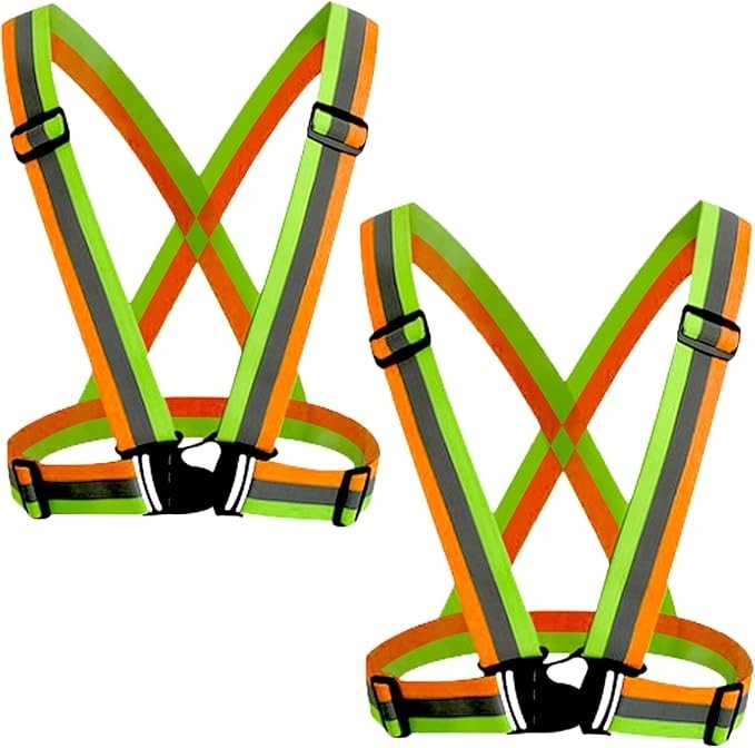 2pcs Reflective Vest, Adjustable High Visibility Reflective Green & Orange