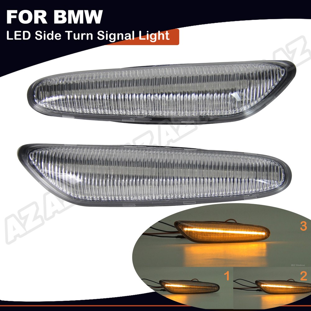 2pcs Dynamic LED Side Marker Signal Light Clear For BMW E90 E91 E92 E60 E61 E82