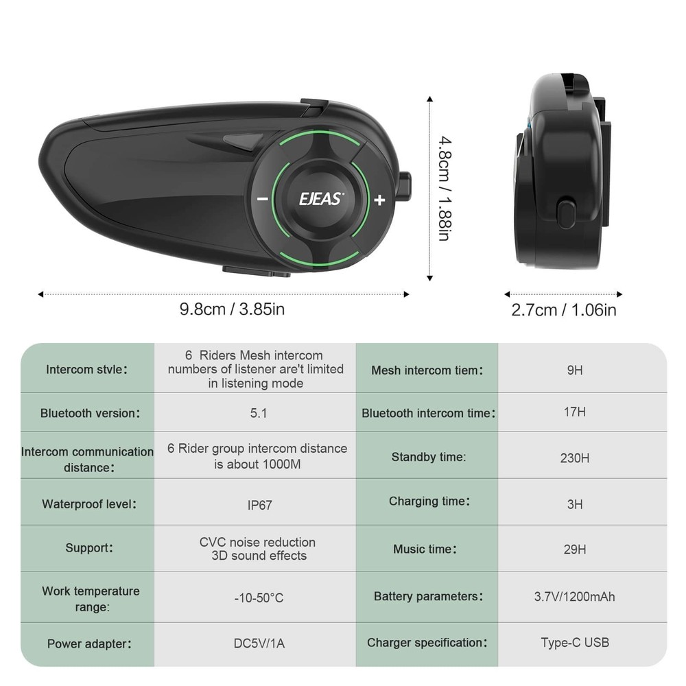 EJEAS Q8 BLUETOOTH 5.1 MOTORCYCLE HELMET INTERCOM
