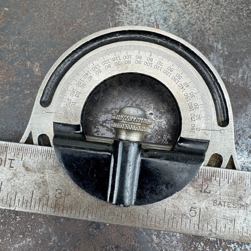 Vtg BATES Mfg Co. Reverse Protractor Head Combination Square - USA