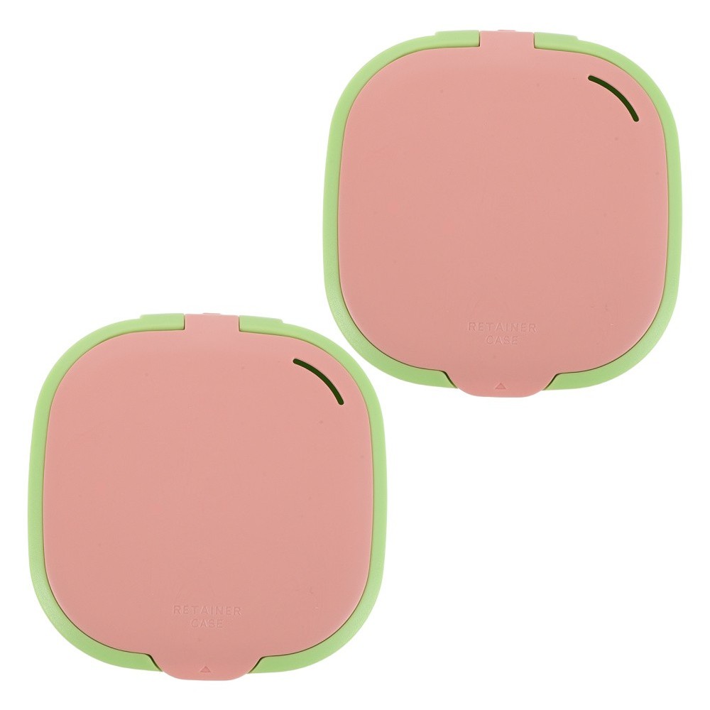 2 Pcs Cute Slim Retainer Aligner Case with Mirror Denture Container