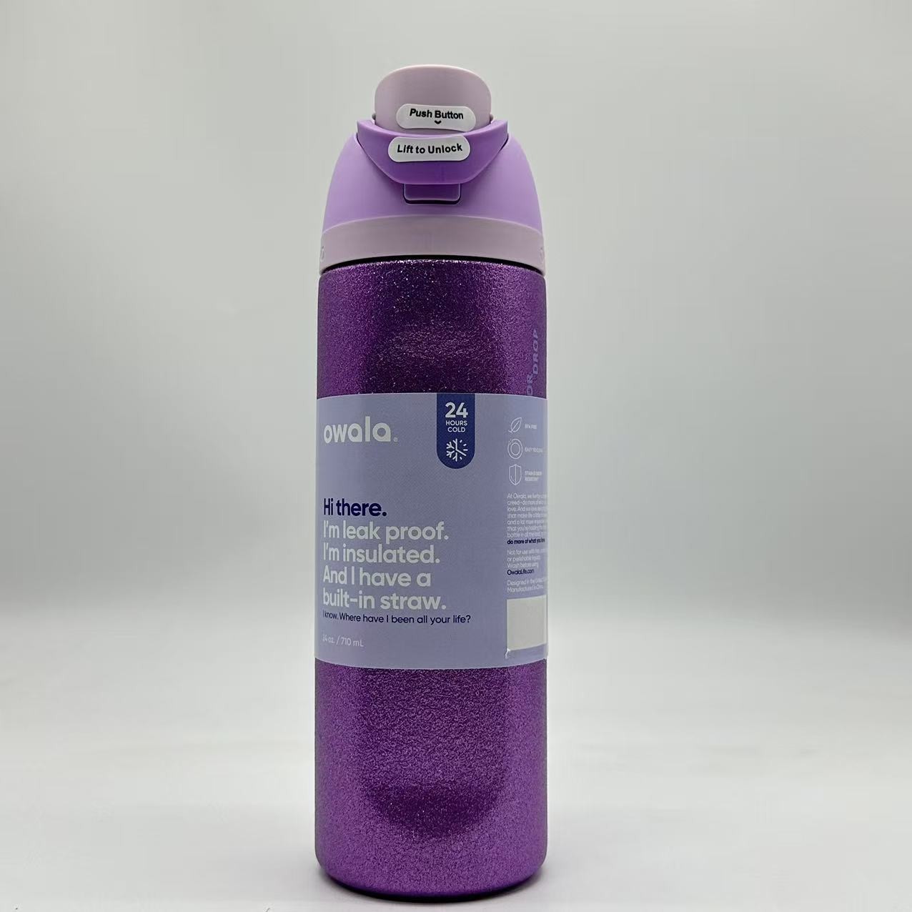 Owala FreeSip So Eggstra Limited Edition Shimmery Purple Water Bottle - New