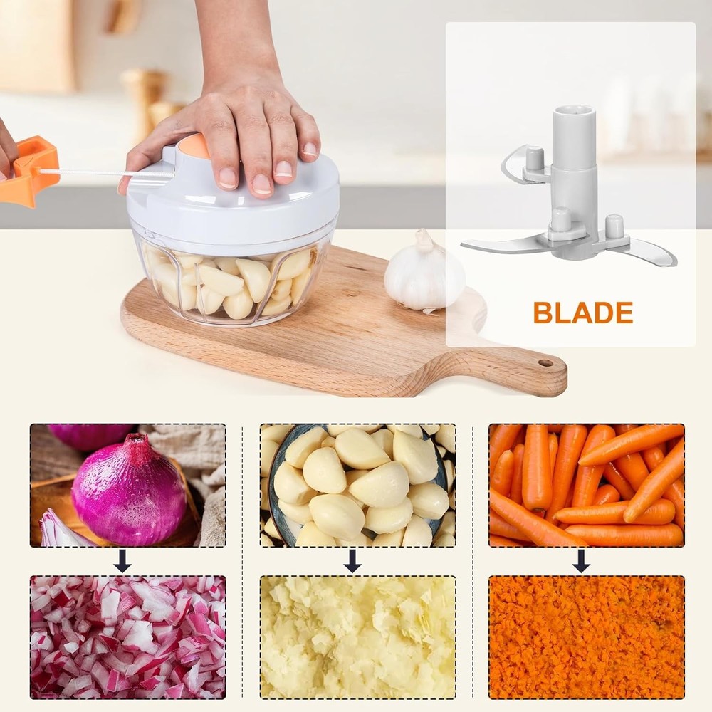 Manual Food Processor Vegetable Chopper, Portable Hand Pull String Garlic Mincer