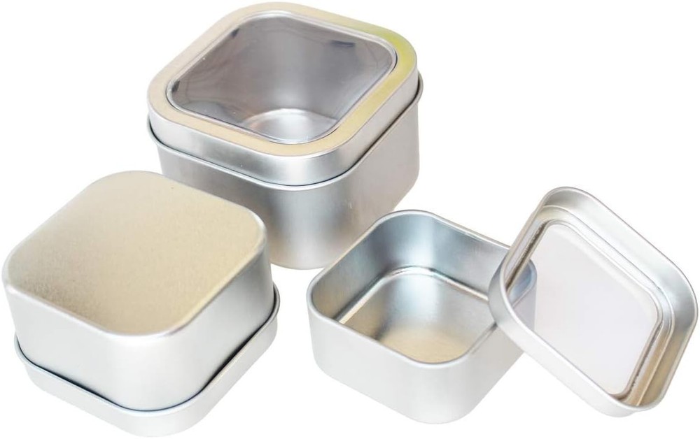 18-Pack Empty Square Silver Metal Tins with Clear Window for Candle Making, C...